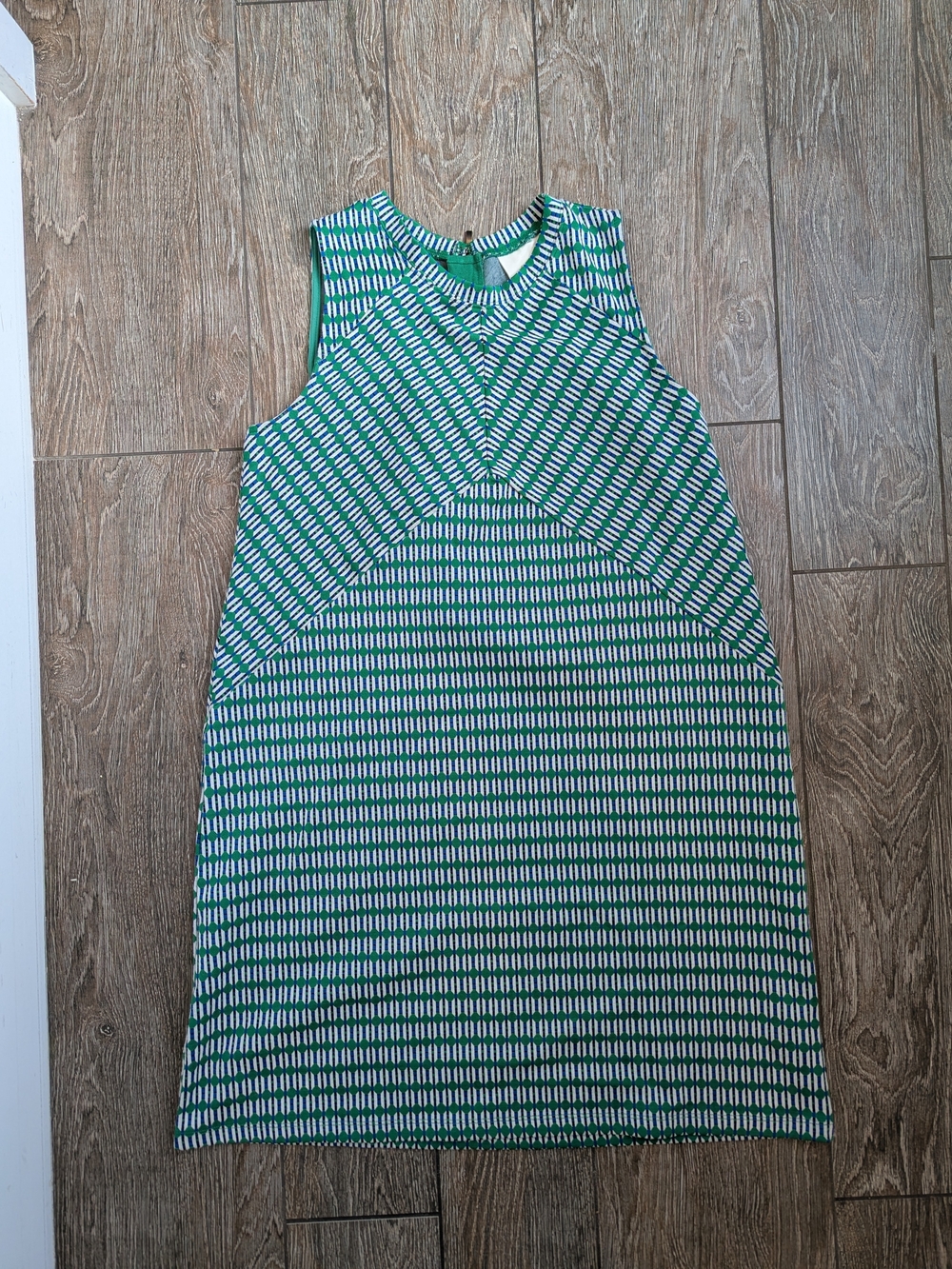 Maeve Green and White Geometric Sleeveless Shift Dress Large Anthropologie